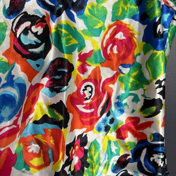 Vintage 90's Victoria's Secret Gold Label Satin Tank Top Colorful Floral Roses S - Picture 6 of 8